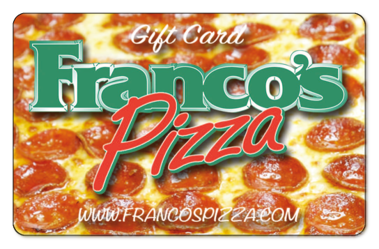 francos pizza on a pepporoni pizza background